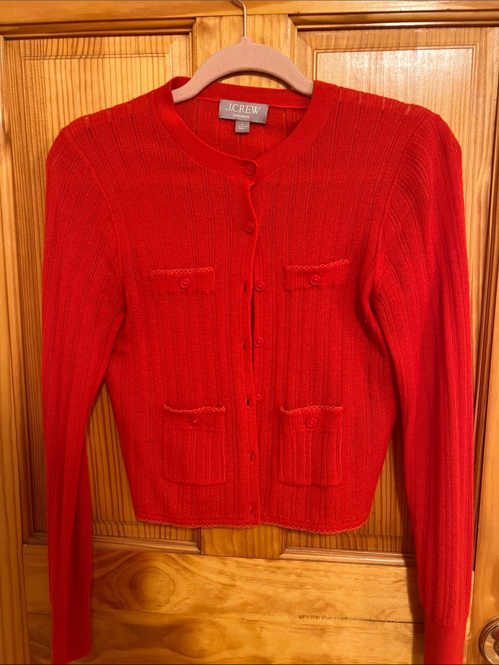 J. Crew Women's Vibrant Red Ribbed Button Cardigan